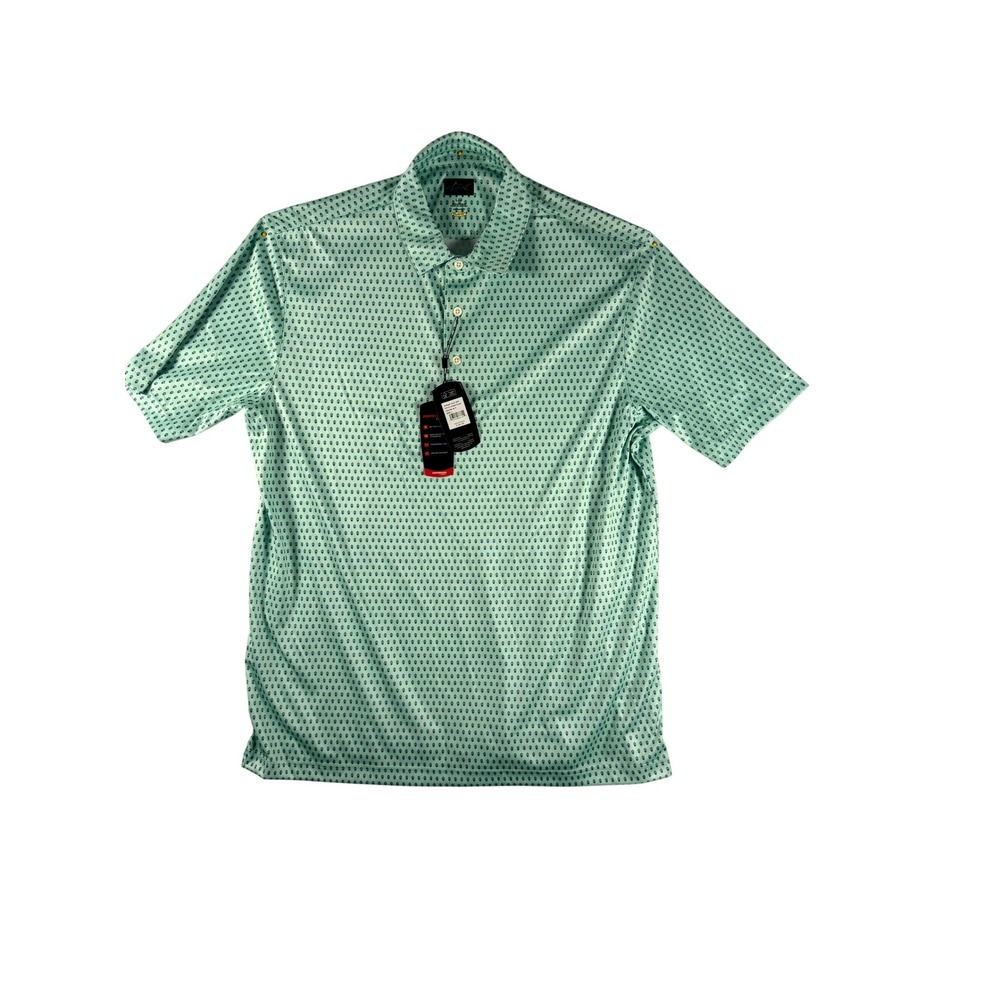 Greg Norman Mens L G Performance Fabric Polo Shirt Mint Green Diamond Print - Picture 1 of 9